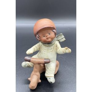 UCTCI Boy Riding Tricycle Stoneware Made In Japan